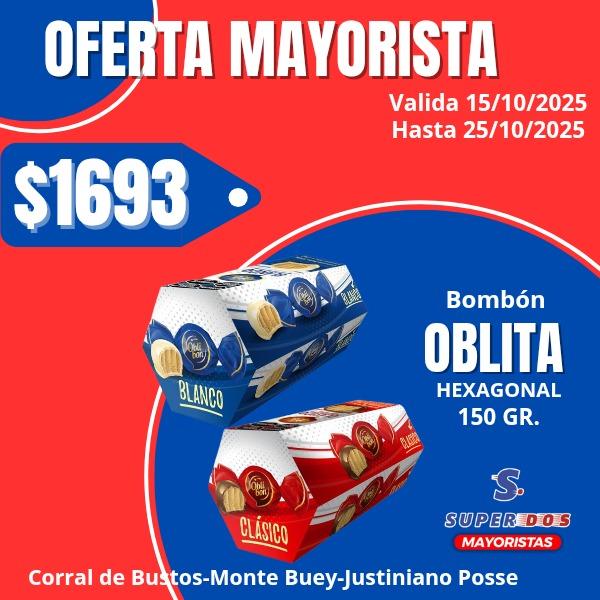 BOMBON OBLIBON HEXAGONAL BLANCO X 10 UNID.
